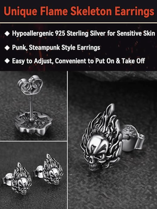 Skull Head Fire Earrings Huggie Hoops Skull Fire Earring Jewelry Birthday Gift Stainless Steel