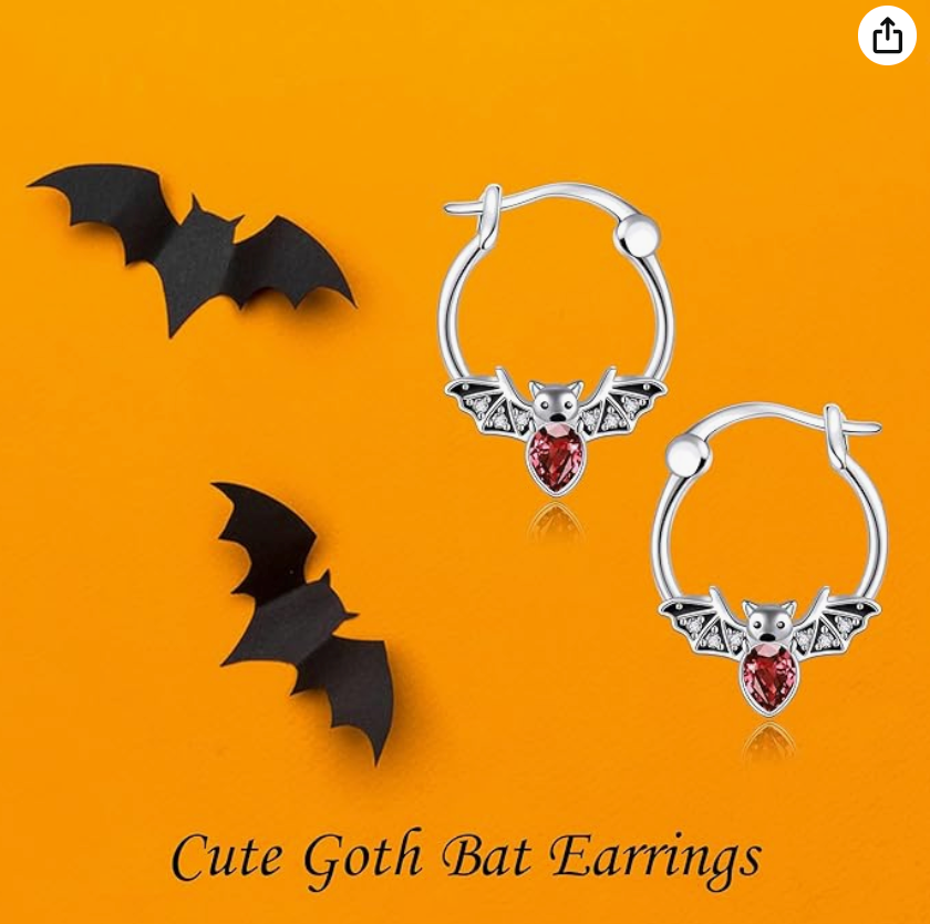 Red Blood Stone Bat Earrings Hoops Gothic Mystic Witch Bat Earring Halloween Jewelry Birthday  925 Sterling Silver