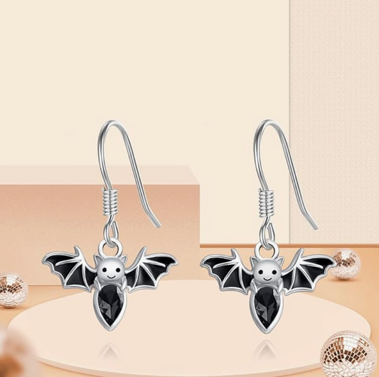 Cute Black Diamond Bat Earrings Hanging Gothic Mystic Witch Bat Earring Halloween Jewelry Birthday Gift 925 Sterling Silver