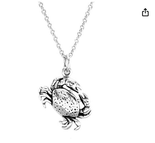 925 Sterling Silver Small Crab Pendant Necklace Sea Crab Jewelry Beach Crab Chain Birthday Gift 18in.