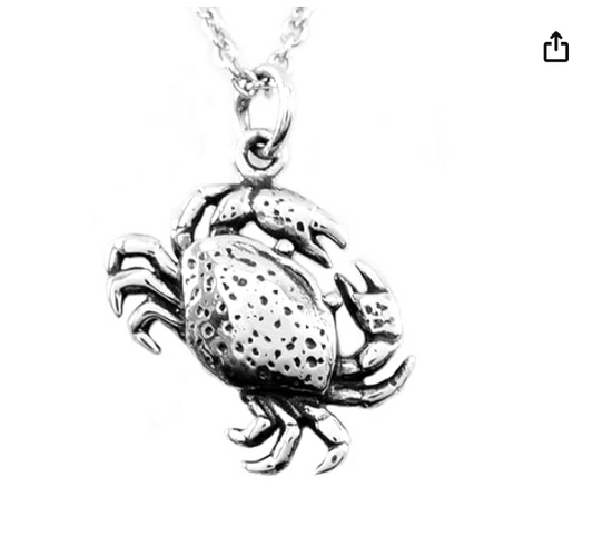 925 Sterling Silver Small Crab Pendant Necklace Sea Crab Jewelry Beach Crab Chain Birthday Gift 18in.