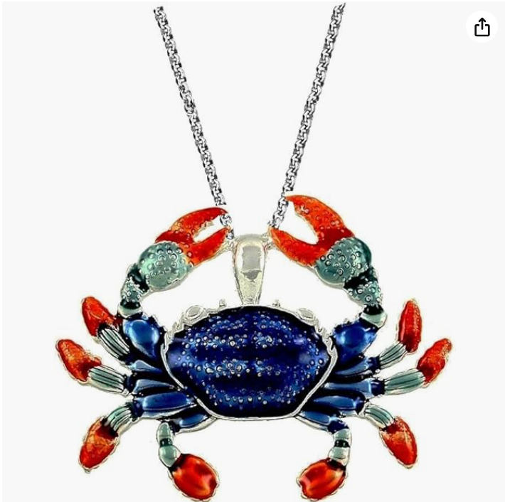 Beautiful Blue Crab Necklace Pendant Sea Crab Jewelry Beach Crab Chain Birthday Gift Silver 18in.