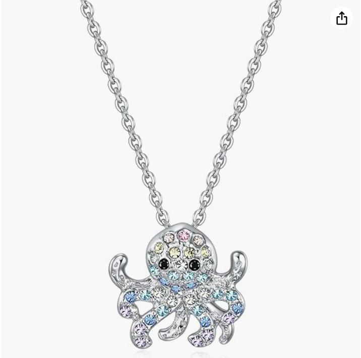 Rainbow Crab Necklace Diamond Pendant Sea Crab Jewelry Beach Crab Chain Birthday Gift Silver 18in.