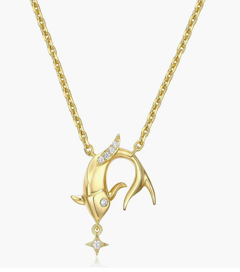 Gold Crab Zodiac Necklace Diamond Pendant Sea Crab Horoscope Jewelry Beach Crab Chain Birthday Gift Silver 925 Sterling Silver 18in.