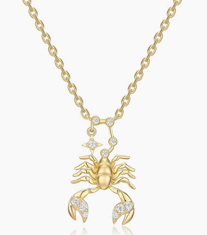 Gold Crab Zodiac Necklace Diamond Pendant Sea Crab Horoscope Jewelry Beach Crab Chain Birthday Gift Silver 925 Sterling Silver 18in.