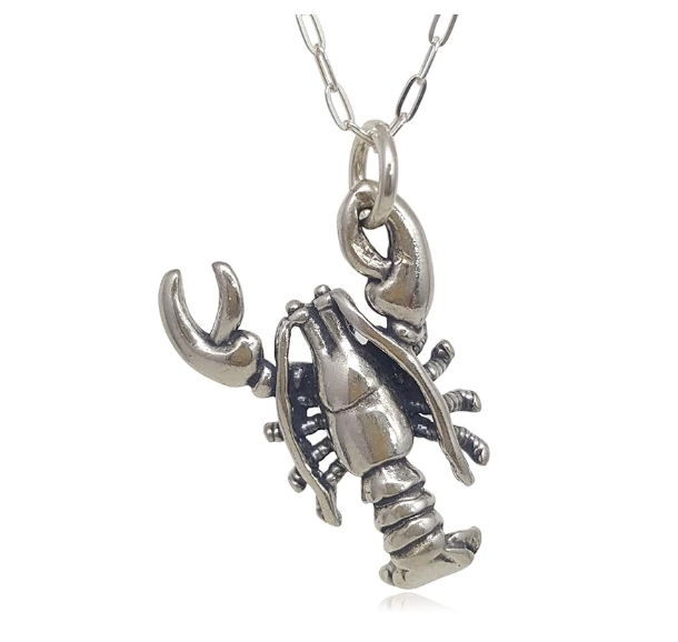 925 Sterling Silver Maine Lobster Pendant Necklace Sea Lobster Jewelry Beach Lobster Chain Birthday Gift 18in.