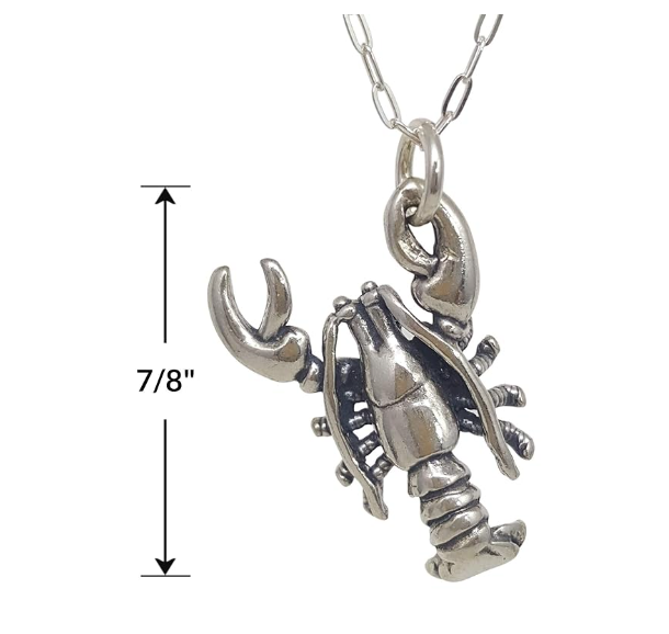 925 Sterling Silver Maine Lobster Pendant Necklace Sea Lobster Jewelry Beach Lobster Chain Birthday Gift 18in.