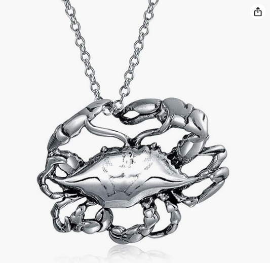 Vintage Crab Zodiac Necklace Pendant Sea Crab Horoscope Jewelry Beach Crab Chain Birthday Gift Silver 925 Sterling Silver 18in.