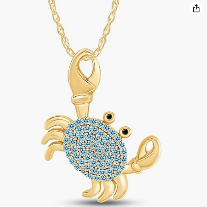 Gold Crab Birthstone Necklace Diamond Pendant Sea Crab Horoscope Jewelry Beach Crab Chain Birthday Gift Silver 925 Sterling Silver 18in.