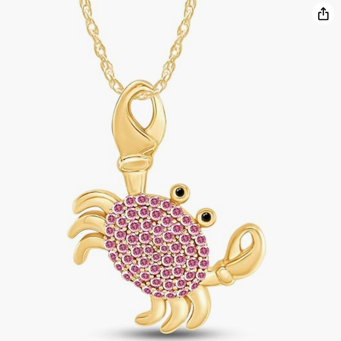 Gold Crab Birthstone Necklace Diamond Pendant Sea Crab Horoscope Jewelry Beach Crab Chain Birthday Gift Silver 925 Sterling Silver 18in.