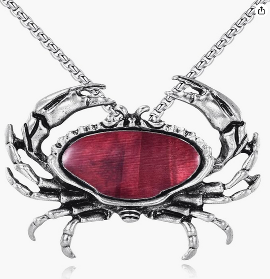 Abalone Crab Pendant Necklace Sea Crab Jewelry Beach Crab Chain Birthday Gift Stainless Steel 18in.