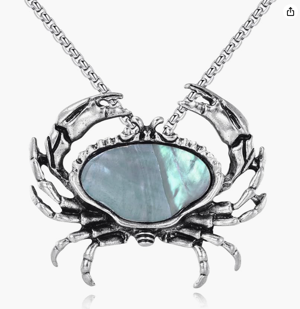 Abalone Crab Pendant Necklace Sea Crab Jewelry Beach Crab Chain Birthday Gift Stainless Steel 18in.