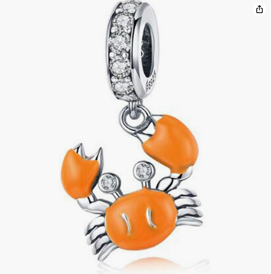 Cute Orange Crab Charm Bracelet Diamond Pendant Sea Crab Jewelry Beach Crab Bracelet Birthday Gift Silver 925 Sterling Silver