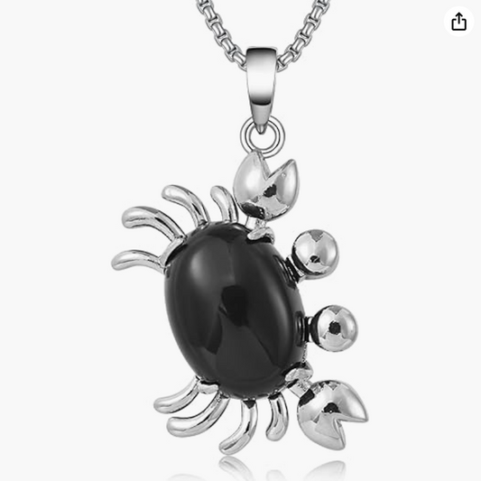Natural Gemstone Healing Crystal Protection Cute Crab Pendant Necklace Sea Crab Jewelry Beach Crab Chain Birthday Gift Stainless Steel 18in.