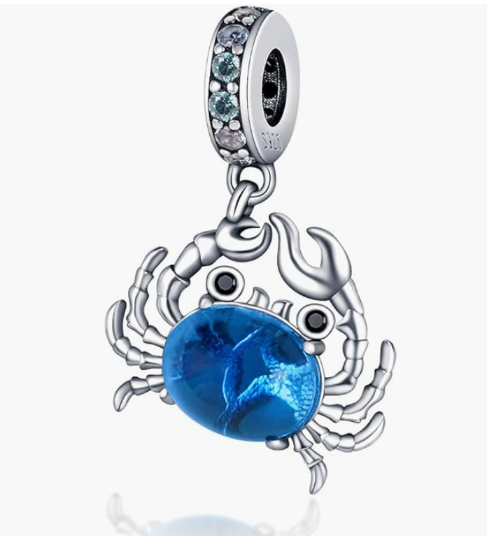 Blue Crab Charm Bracelet Crystal Pendant Sea Crab Jewelry Diamond Beach Crab Bracelet Birthday Gift Silver 925 Sterling Silver