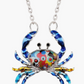 Cute Colorful Crab Pendant Necklace Purple Blue Black Green Sea Crab Jewelry Beach Crab Chain Birthday Gift Stainless Steel 18in.