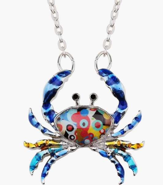 Cute Colorful Crab Pendant Necklace Purple Blue Black Green Sea Crab Jewelry Beach Crab Chain Birthday Gift Stainless Steel 18in.