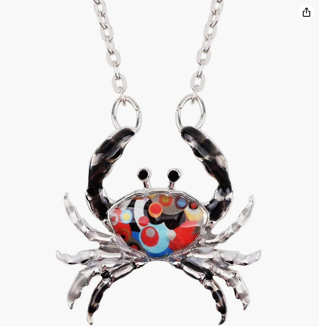 Cute Colorful Crab Pendant Necklace Purple Blue Black Green Sea Crab Jewelry Beach Crab Chain Birthday Gift Stainless Steel 18in.