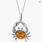 Genuine Baltic Amber Crab Pendant Necklace Sea Crab Jewelry Beach Brown Amber Crab Chain Birthday Gift 925 Sterling Silver 18in.