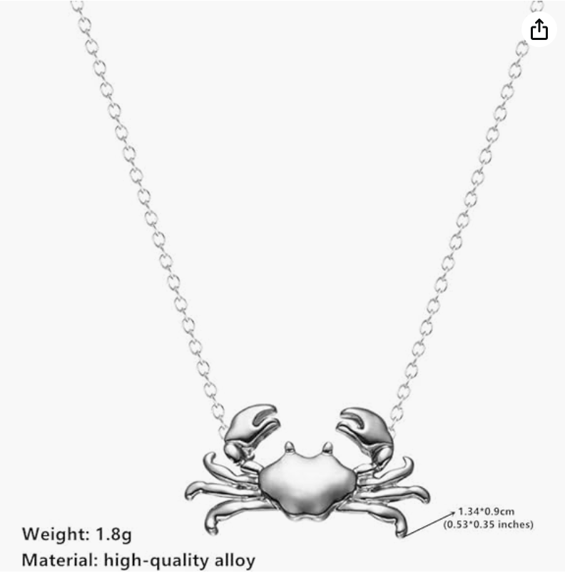 Silver Crab Pendant Necklace Sea Crab Jewelry Beach Brown Amber Crab Chain Birthday Gift 18in.