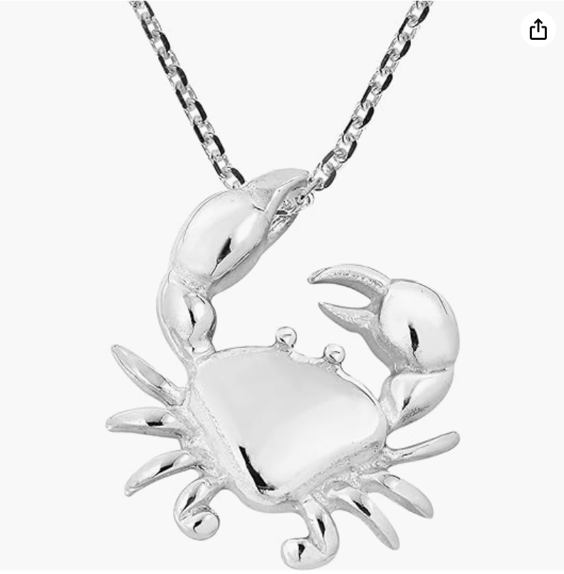 925 Sterling Silver Crab Pendant Necklace Sea Crab Jewelry Beach Crab Chain Birthday Gift 18in.