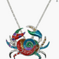 Colorful Enamel Crab Pendant Necklace Sea Crab Jewelry Beach Crab Chain Birthday Gift 925 Sterling Silver 18in.