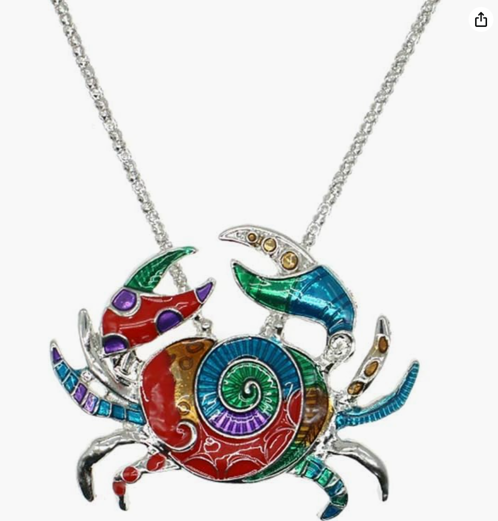 Colorful Enamel Crab Pendant Necklace Sea Crab Jewelry Beach Crab Chain Birthday Gift 925 Sterling Silver 18in.