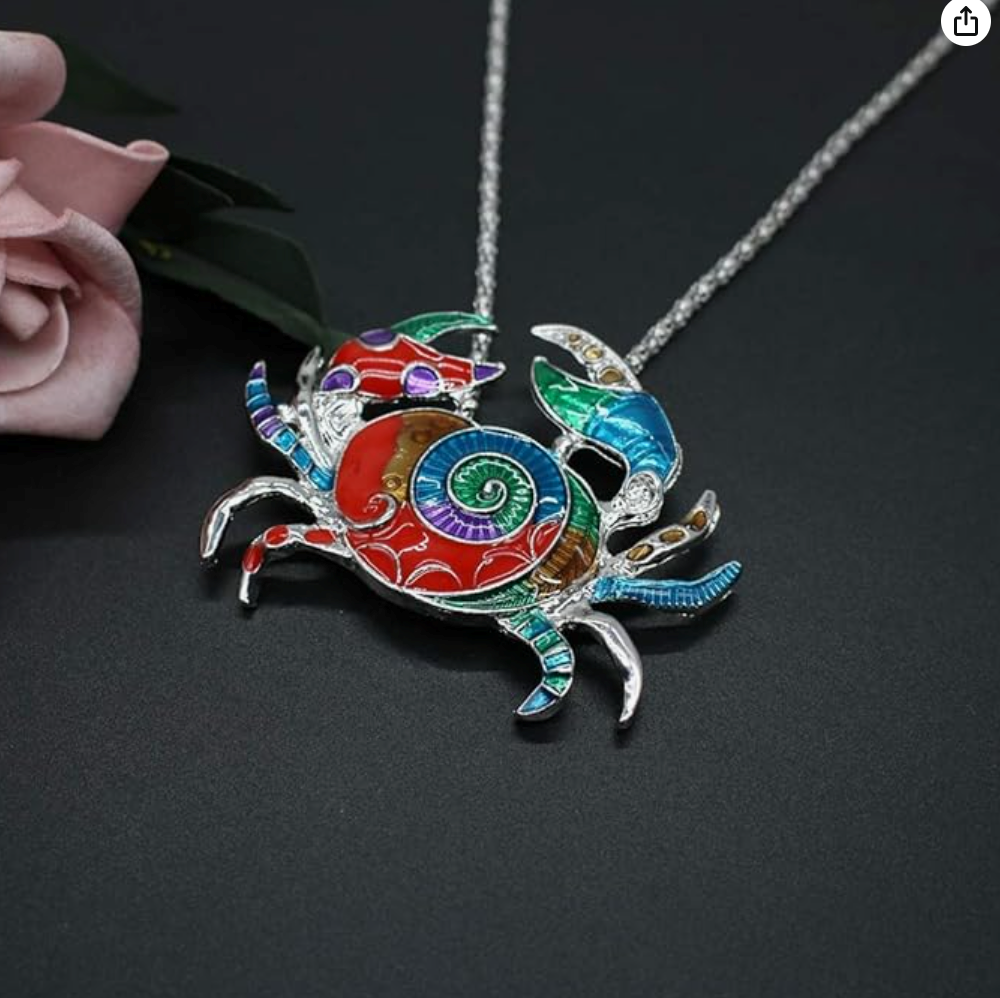 Colorful Enamel Crab Pendant Necklace Sea Crab Jewelry Beach Crab Chain Birthday Gift 925 Sterling Silver 18in.