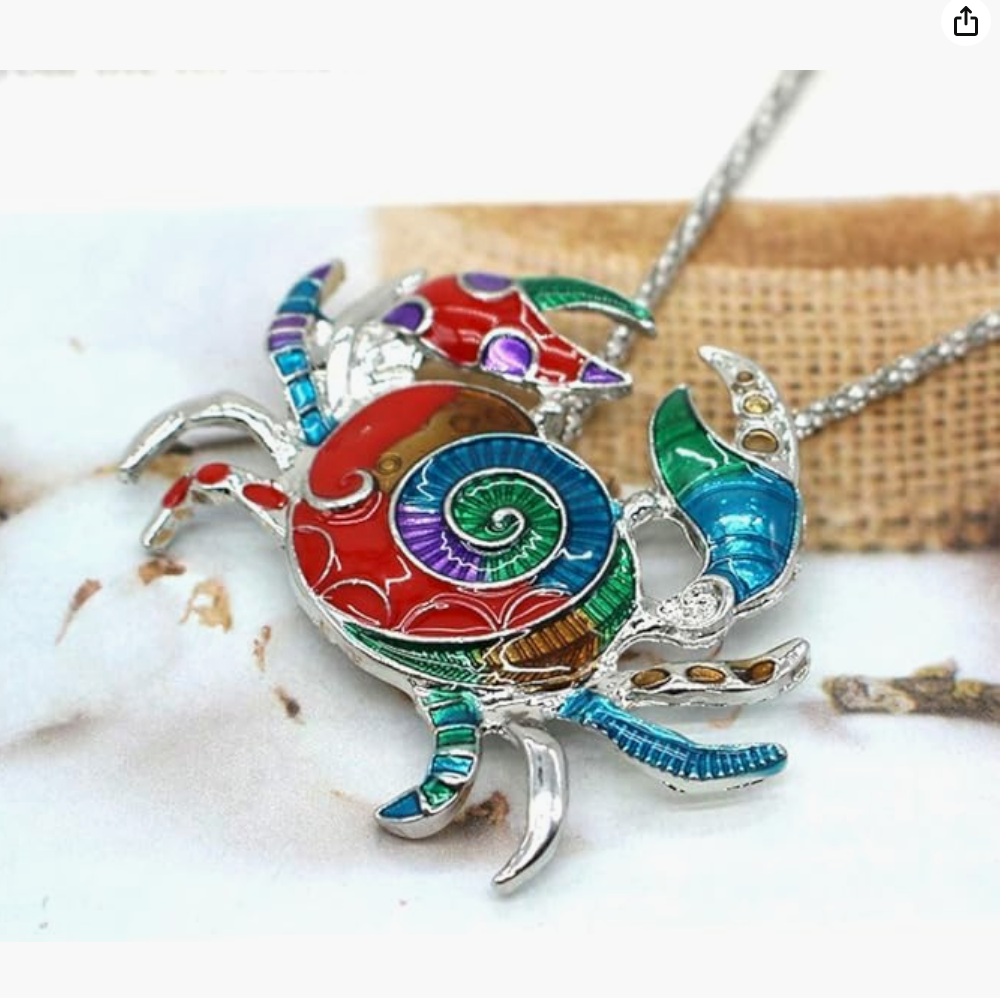 Colorful Enamel Crab Pendant Necklace Sea Crab Jewelry Beach Crab Chain Birthday Gift 925 Sterling Silver 18in.