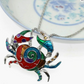 Colorful Enamel Crab Pendant Necklace Sea Crab Jewelry Beach Crab Chain Birthday Gift 925 Sterling Silver 18in.