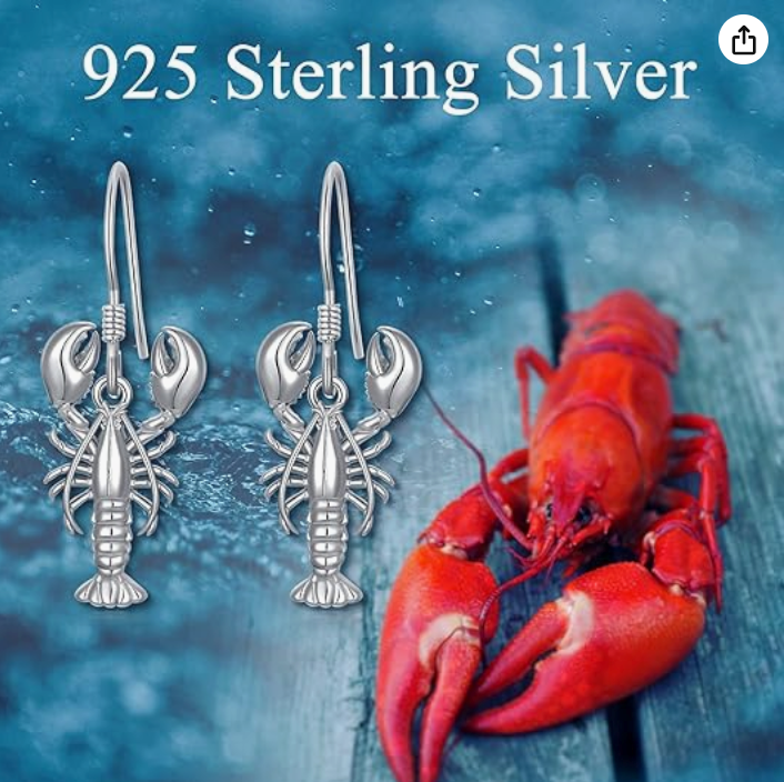 Fine Lobster Earrings Hanging Dangle Sea Lobster Jewelry Angler Fish Beach Birthday Gift 925 Sterling Silver