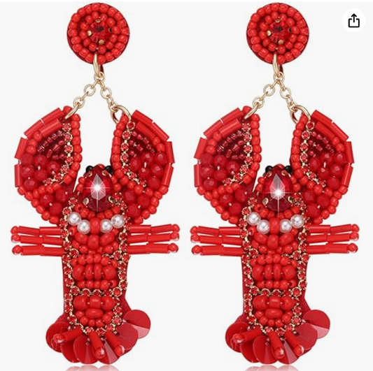 Beaded Starfish Red Lobster Earrings Hanging Sea Lobster Jewelry Green Turtle Beach Birthday Gift