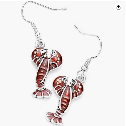 Red Lobster Earrings Hanging Dangle Silver Sea Lobster Jewelry Beach Birthday Gift