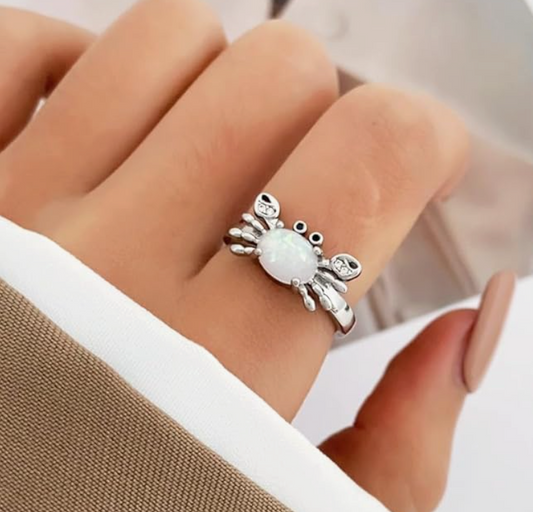 Adjustable Moonstone Crab Ring Sea Crab Jewelry Beach White Opal Crab Ring Birthday Gift Silver 925 Sterling Silver