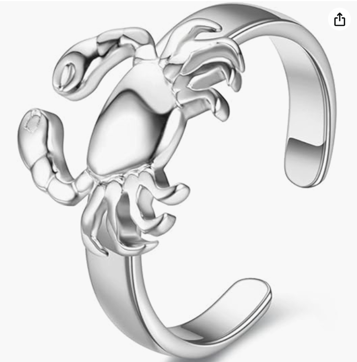 Adjustable Horoscope Zodiac Crab Ring Sea Crab Jewelry Beach Crab Ring Birthday Gift Silver Stainless Steel