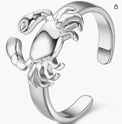 Adjustable Horoscope Zodiac Crab Ring Sea Crab Jewelry Beach Crab Ring Birthday Gift Silver Stainless Steel