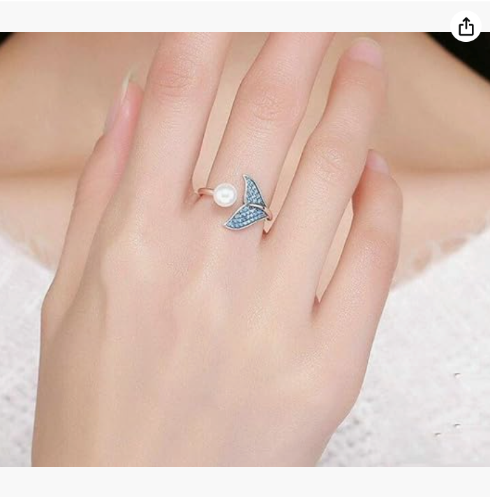 Blue Pearl Mermaid Tail Ring 925 Silver Sterling Crab Ring Diamond Sea Crab Jewelry Beach Whale Tail Dolphin Ring Birthday Gift Adjustable