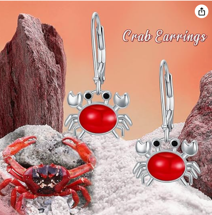 Leverback Drop Dangle Crab Earrings Red Crab Earrings Sea Crab Blue Jewelry Beach Birthday Gift 925 Silver Sterling