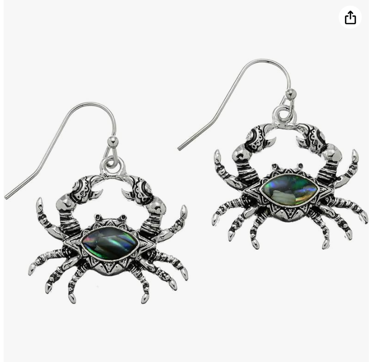 Dangle Red Blue Crab Earrings Crab Earrings Sea Crab Jewelry Silver Abalone Beach Birthday Gift