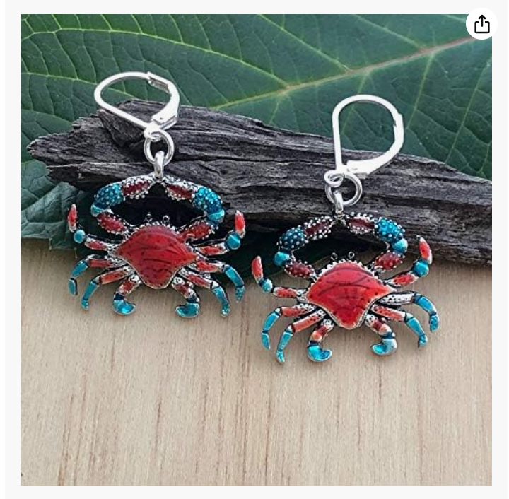 Dangle Red Blue Crab Earrings Crab Earrings Sea Crab Jewelry Silver Abalone Beach Birthday Gift