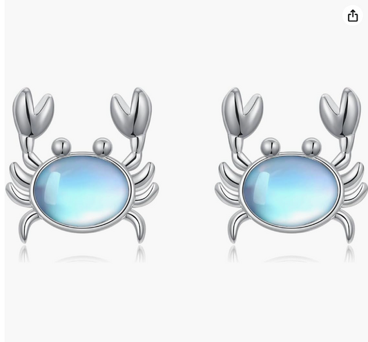 Blue Crystal Moonstone Crab Earrings Diamond Sea Crab Earrings Crab Jewelry Beach Birthday Gift 925 Sterling Silver