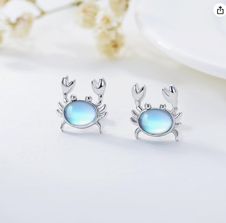 Blue Crystal Moonstone Crab Earrings Diamond Sea Crab Earrings Crab Jewelry Beach Birthday Gift 925 Sterling Silver