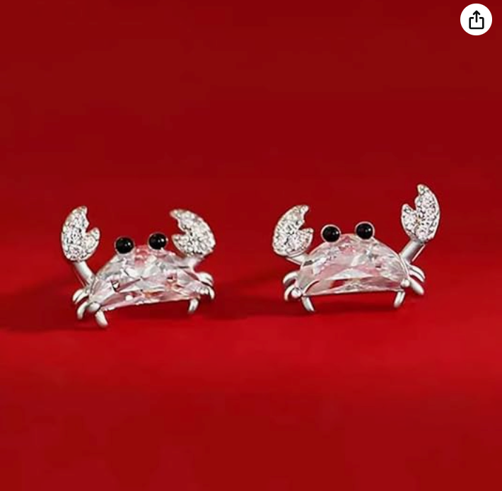 Small Crab Earrings Diamond Sea Crab Earring Crab Jewelry Dainty Beach Birthday Gift 925 Sterling Silver