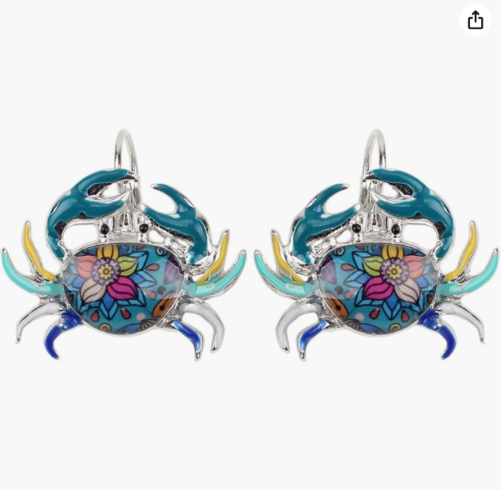 Blue Colorful Crab Earrings Sea Crab Earring Crab Jewelry Beach Birthday Gift