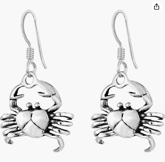 Hanging Dangle Crab Earrings Sea Crab Earring Crab Jewelry Beach Birthday Gift 925 Sterling Silver