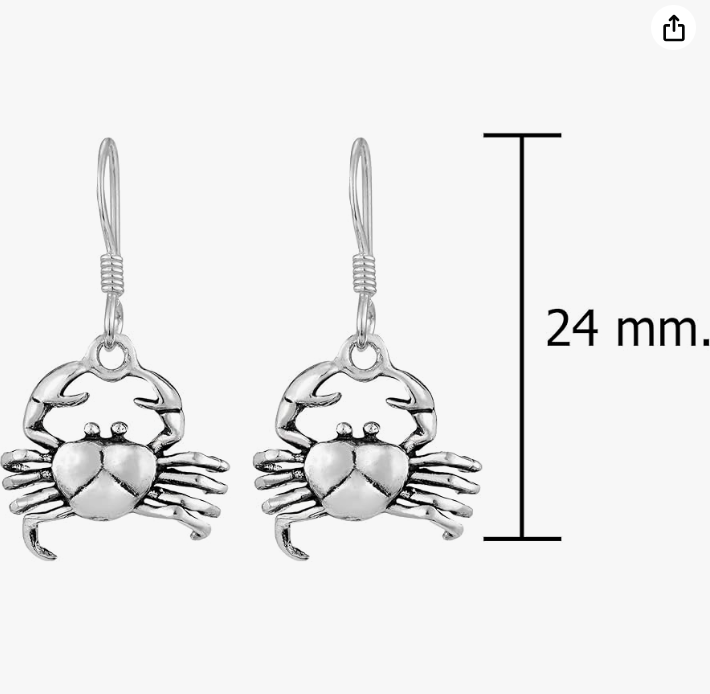 Hanging Dangle Crab Earrings Sea Crab Earring Crab Jewelry Beach Birthday Gift 925 Sterling Silver