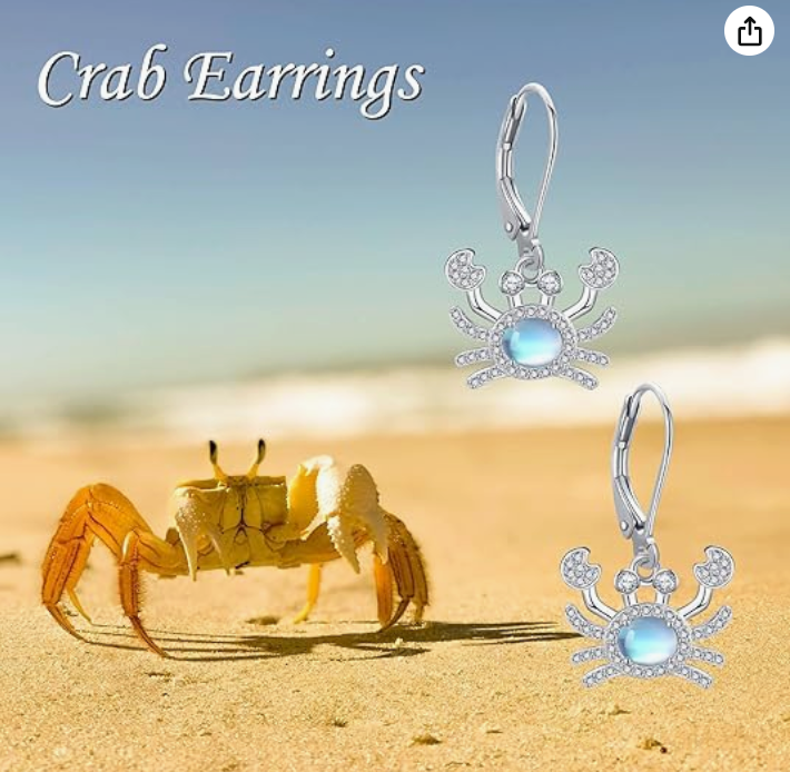 Moonstone Crab Diamond Earrings Hanging Dangle Sea Crab Earring Crab Jewelry Beach Birthday Gift 925 Sterling Silver