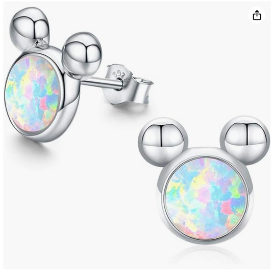 Opal Rose Gold Mouse Earrings Diamond Rat Earring Mouse Jewelry Womens Girls Teen Birthday Gift 925 Sterling Silver