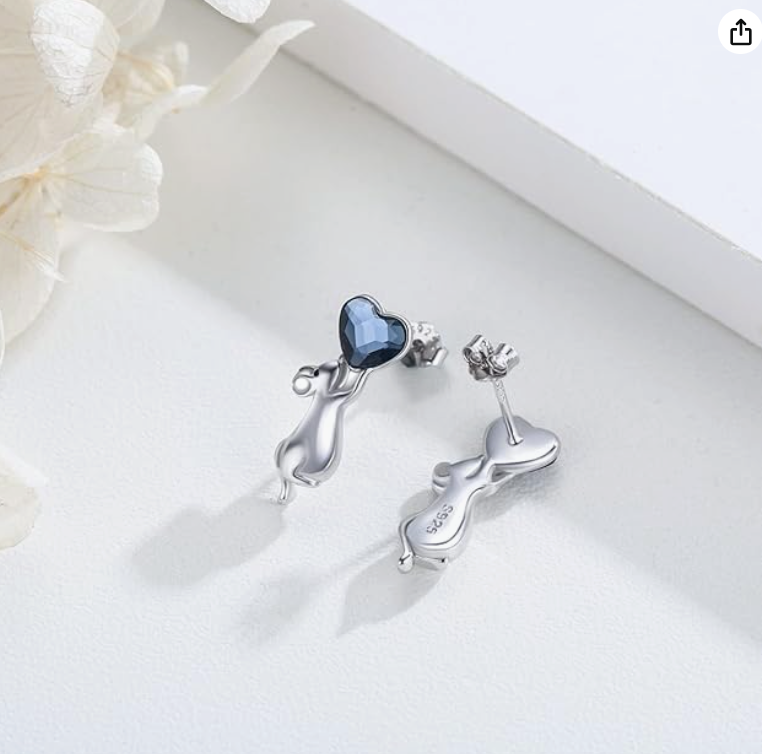 Blue Heart Mouse Earrings Diamond Rat Earring Love Mouse Jewelry Womens Girls Teen Birthday Gift 925 Sterling Silver