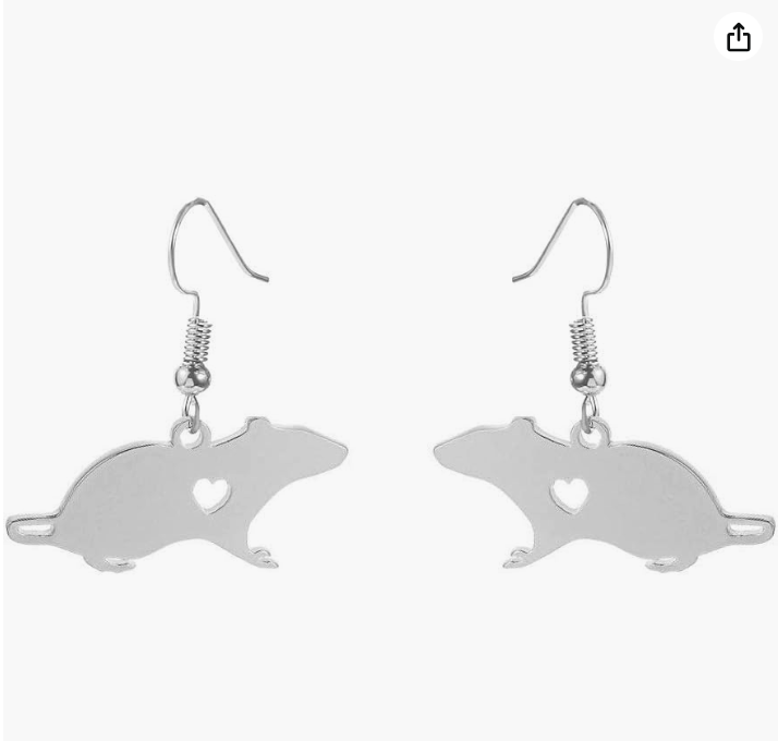 Silver Heart Rat Earring Love Mouse Necklace Pendant Jewelry Womens Girls Teen Birthday Gift 18in.